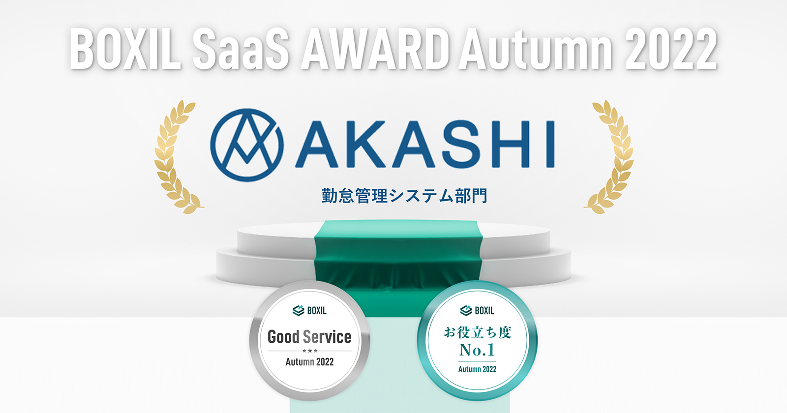 クラウド型勤怠管理システム「AKASHI」 「BOXIL SaaS AWARD Autumn 2022」の 勤怠管理システム部門にて「Good Service」「お役立ち度No.1」を受賞