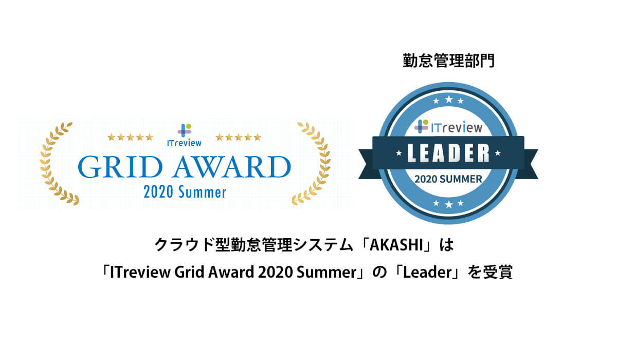 AKASHIがITreview Grid Award 2020 Summer-Leaderを受賞しました